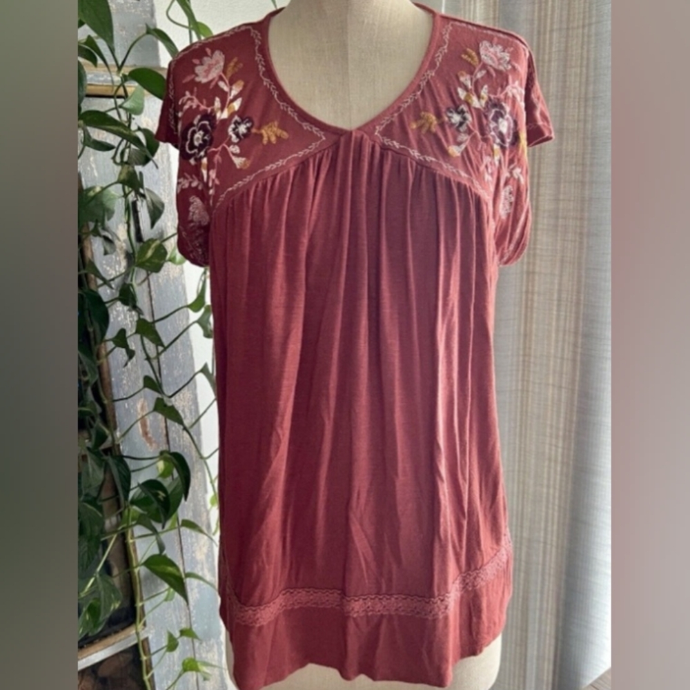 Knox Rose Burnt Orange Embroidered Rayon Tank Top XXL Boxy Boho Cottagecore